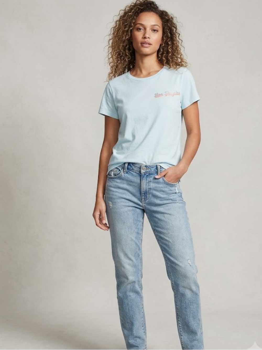 RARE PINK Victoria's Secret Light Blue Los Angeles Tee Shirt with Sparkles - Picture 3 of 9